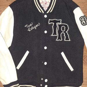 True Religion Leather Varsity Jacket
